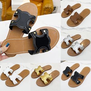 Female Designer Leather Thin Band Metal Button Decor Slippers Womens Flat Thick Sole Sandals Hardware Buckle Decoration Outdoor Vacation Slippers Shoes Size 35-41