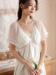 Kadın pijama kadınları kısa kollu yaz Victoria Nightdress pamuk yastıklı elbise vintage prenses dantel örgü v yaka peri geceleri