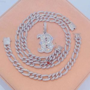 925 Sterling Silver 13mm Vvs d Color Iced Out Hip Hop Moissanite Figaro Chain