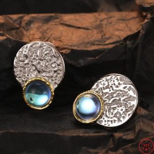 Studörhängen S925 Sterling Silver for Women Fashion Synthesis Moonlight Stone Texture Surface Ear Studs Smycken