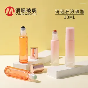 Storage Bottles Rollerball Bottle 10ml Crystal Jade Color Agate Rolling Ball Essential Oil Perfume Refillable