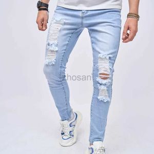 Herren Jeans Frühlings- und Herbst -Männer zerrissen verzweifelt, schlanke männliche Hosen stilvolle Stretchlöcher Bleistift Casual Jeanshose D240417