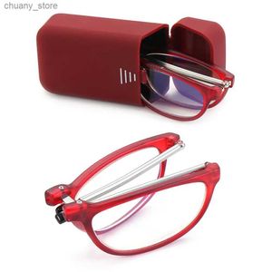 Солнцезащитные очки портативные складные очки для чтения с корпусом компьютерные пружины читатели женщины мужчины против UV Glare Presbyopia Eyeglasses Y240416