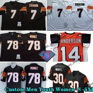 Custom 75th Vintage 78 Anthony Munoz 1981 Maglie da calcio 14 Ken Anderson 13 Ken Riley 7 Boomer Esiason 85 Chad Johnson Carson Palmer Isaac Curtis Bob Brooks