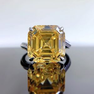 Asscher Cut 12mm Topaz Diamond Ring 100% Real 925 Sterling Silver Party Wedding Band Rings for Women Men Engagement Smycken