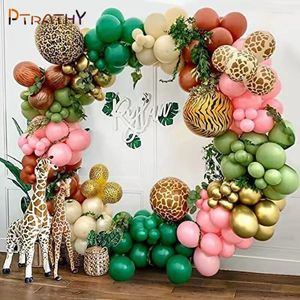 Partydekoration 1Set Dschungel Safari Luftballons Girlanden Erz Kit Grün Gold Kaffee Animaldruck Ballon Geburtstag Babyparty Dekorationen Globe