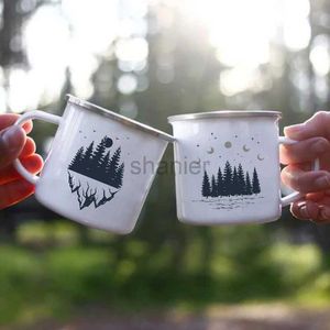 Kubki Nocne Forest Mountain Print Emali Creative Coffee Water Milk Cups Kubki Kubki Poradzi się na wyprysku na wakacje