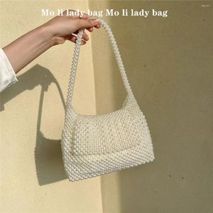 Totes Pearl Beading Woven Handmade Hobo Bag Shoulder Women Fashion Hanbag Lady Purse Holiday Vacation Casual Underarm