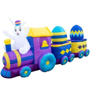 10m 32.8ft Lenght Massive Airblown Easter Inflatable Bunny Train With Carriage,Giant Blow Up 2 Eggs Car For Outdoor Holiday Yard Decoration