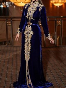 Abiti da festa in velluto abito da sera Dubai marocchino caftano musulmano caftan eleganti appliques a collo alto in perline abito vestidos de gala