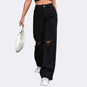 2024 trendy denim pants for womens casual and fashionable distressed denim pants