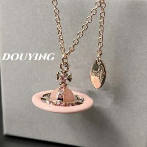 Necklaces Viviennelies new Classic powder color medium satellite rose gold necklace light luxury sweet designer jeweler Westwood For Woman H