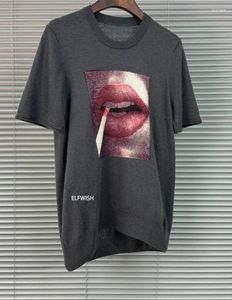 Kadın Tişörtleri 2024SS Kadın Moda Siyah Kaşmir T-Shirt Ağız Jacquard İşlemeli Kısa Kollu Jumbers Örme Tees Tees