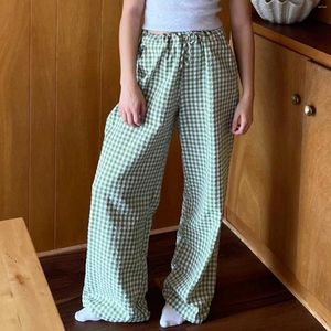 Frauenhose Frauen plaid breites Bein hoher Taille Direktel Casual Lounge Lose Hosen Jogginghose Bottoms Y2K Streetwear