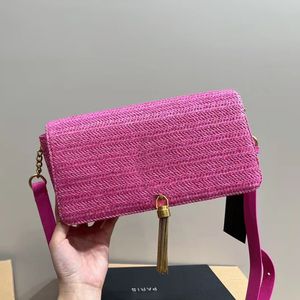 Klasik Flep Summer Rafias Kates Tassel Straw Beach Tasarımcı Zarf Çantası Kadın Lüks Mini Tote Dokunma Zinciri Debriyaj Çantaları 7a Man Çanta Çantası Crossbody Omuz Çantaları