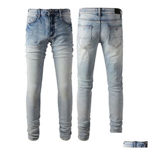 Mens Jeans Designer Skinny Black Denim Ripped Blue Man Rip Straight Leg Zipper Fly Hole Fashion Long Hip Hop Pants Grey Biker Di Stree Dhlkg