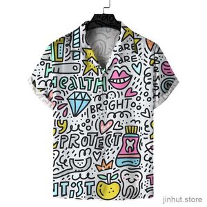 Camisetas masculinas Hawaii New Mens Camisa 3D Pirnt Camisetas de manga curta Festa de lapela de capela de camiseta de tamanho grande Roupas de verão 2024 Blusa de rua