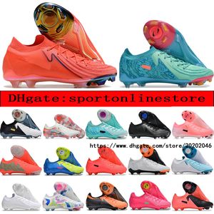 Skicka gratis väska utomhusfotbollsskor Phantom Luna Elite FG High Top Socks Soccer Shoes Men Soft Leather Bekväma tränare Orange Knit Football Cleats Mens Mens Mens