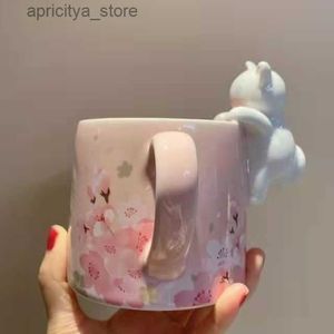 Butelka do wody Starbucks Cup Pink Cherry Blossom Mub Happy Cherry Cute Cat Ceramic Desktop Picie kawa L48