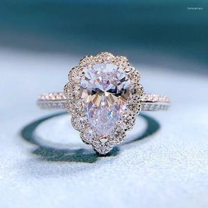 クラスターリングS925シルバーナシ型ドロップリング女性の結婚式類似ダイヤモンドモイサナイト9x6mm