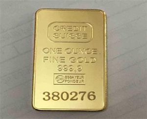 10 Pcs Non Magnetic CREDITSUISSEIngot 1oz Gold Plated Bullion Bar Swiss Souvenir Coin Gift 50 X 28 Mm With Different Serial Laser 9622568