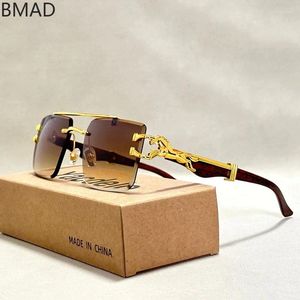 Güneş Gözlüğü 2024 Moda Rimless Ahşap Vintage Tasarımcı Gözlükleri Oculos Gafas de Sol Drop Hoş Geldiniz Anlaşması Lentes