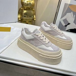 Genuine Leather Sponge Cake Thick Soled German Training Color Matching Biscuit Lace Up Height Increasing Sports Deep Mouth Casual Small White Shoes, Women's