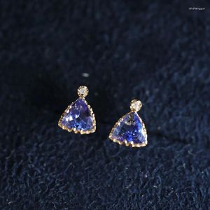 Studörhängen REAL Sterling Silver 14K Gold Triangle Purple Zircon For Women Piercing Luxury Jewelry Wholesale Pengar 925