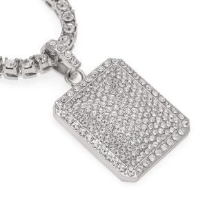 Fashion-Hop Necklace Jewelry Fashion Gold Iced Out Chain Full Rhinestone Dog Tag Pendant Necklace244U