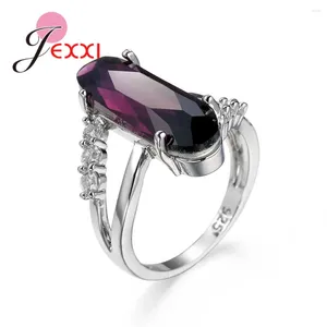 Cluster Rings Luxury Big Purple Stone Finger 925 Sterling Silver Classic Cocktail Party Accessories Smycken Shining Zircon Bague