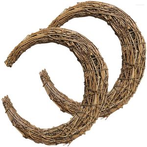 Decorative Flowers Rattan Garland Frame For Craft DIY Christmas Wreath Making Rings Circle Flower Material Vine Branch Moon-shape