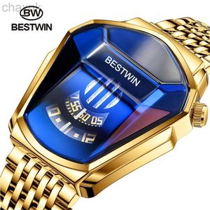 Armbandsur 2021 Bestwin Luxury Brand Sport Military Watch Men Gold rostfritt stål kvarts vattentäta handledsklockor klocka relogio masculino d240417