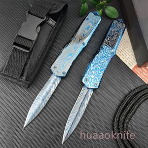 Excellent Micro Automatic Pocket Knife 440C Blue Titanium Blade Zinc Aluminum Alloy Handle Outdoor Double Action AUTO knife Multifunction Tools 3300 3400 4850 9400