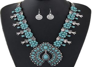 Bohemian Jewelry Sets For Women Vintage African Beads Jewelry Set Turquoise Coin Statement Necklace Earrings Set Fashion Jewelry4239985