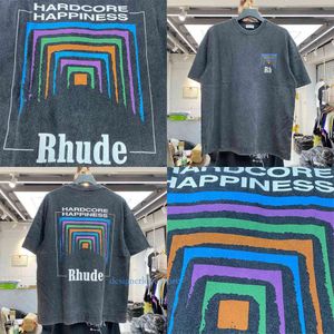 デザイナーTシャツRhude女性男性服ブランドビンテージルーズドライフィット夏の通気性マルチカラーウォッシュTシャツTシャツTEEシャツプルオーバーマントレンディな服のクラシックデザイン