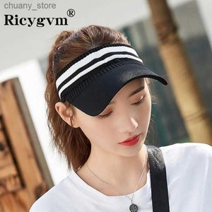 VISORE RICYGVM Women Elastic Sun Hut Sommer leerer Top Baseball Cap Solid Color Long Bim Sunchade Peaked Hut Outdoor Sport Frau Visor Y240417