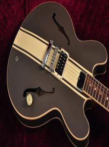 Custom Shop ES 333 Tom Delonge Signature Semi Hollow Body Brown Cream Stripe Jazz Electric Guitar Double F Holes Dot Inlay Grove5705347