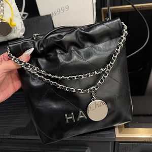 Black White Leather Classic Quilted Mini Shopping String Shoulder Bags silver Letter Coin Charm Round Strap Chain Crossbody Handbags Card Holder Pouch 20CM