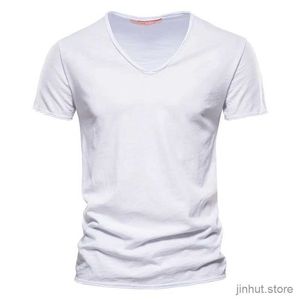 Erkek Tişörtler% 100 Pamuk V yaka Erkekler T-Shirt Fitness Sports Slim Fit Soild T-Shirts Erkek Üstler Tees Yaz Kısa Kollu Tişört Erkekler İçin