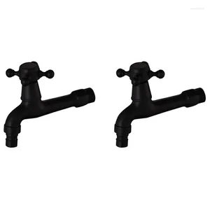 Bathroom Sink Faucets 2X Faucet Outdoor Garden Black Brass Tap Wall Mount Corner Washing Machine Bath Toilet Mop Pool Bibcock