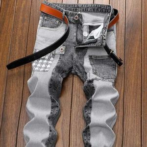 Jeans masculinos Primavera Autumn Cargos Mens roupas retas Carga nova Slim Casual Designer original Cowboy Trabalho Jeans Splice calça calça D240417