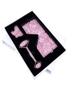 Face Massager Jade Roller för Facial 100 Natural Rose Quartz Anti Aging Faces Rolling Spa Gua Sha Massage Tools Eye Neck Mask RO1796159