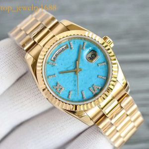 BL1 시계 직경 36mm M128238-0071 2836 Movement Sapphire Glass Mirror Natural Turquoise Disk Fine Steel Case가 장착
