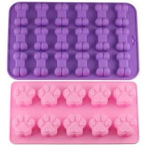 Valphund Paw och Bone Ice Trays Silikon Pet Behandla mögel Svålchoklad gelé godis mögel tårta dekorera bakformar