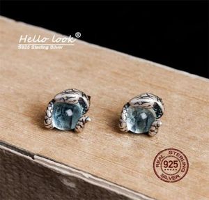 Stud Hellolook 925 Sille Srebrie Studs Wąż Okoliczne kolczyki kamieni szlachetnych Jasnoniebieski topazowy kolczyki piercing biżuterię1780157