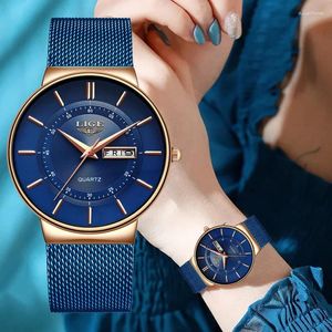 Zegarek na rękę lige kwarc stal nierdzewny kobiety na rękę retro styl retro świetny japoński ruch jakość mody Wodoodporne zegarek dla