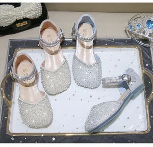 Flickor sandaler barn prinsessa skor sommar kristall baby småbarn ungdom mjuk sulad platt sko storlek 22-36 r6ai#