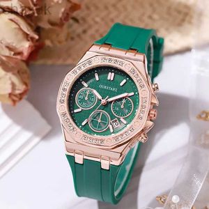 Zegarwatę luksusowe kobiety diamentowe tarczy kwarcowe Watch Fashion Silikon Band Pasek Data Prezent Student Wristwatch Relogio Feminino Dropshipping D240417