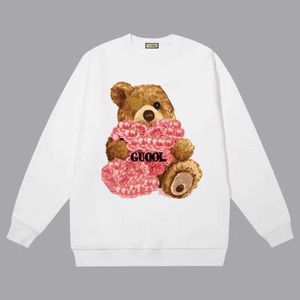 High quality designer clothing Correct autumn winter cartoon bear round neck with long sleeves unisex white fashionable hoodie