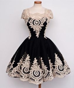 Выпускные платья средней школы 2019 Vestidos de 15 Anos Corto Vintage Black Short Homecoming Dress с кружевными аппликациями6013136